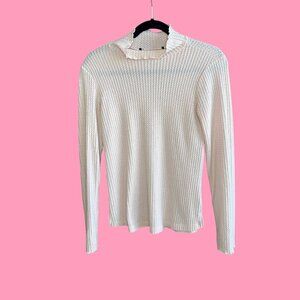 Sanctuary Light Pink Lettuce Edge Mock Neck Textured Sweater Size Small